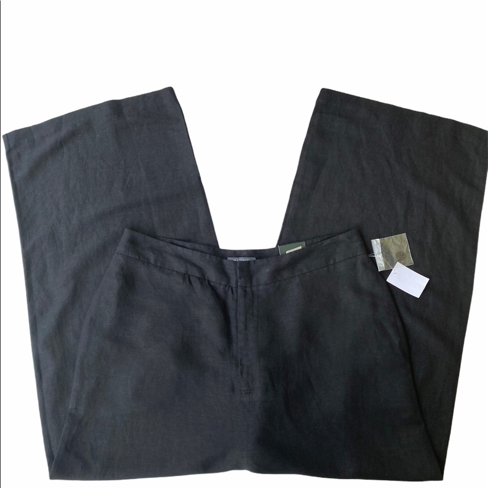Madison Black Wide Leg Cropped Pants Linen Blend Size 8 High Rise NWT